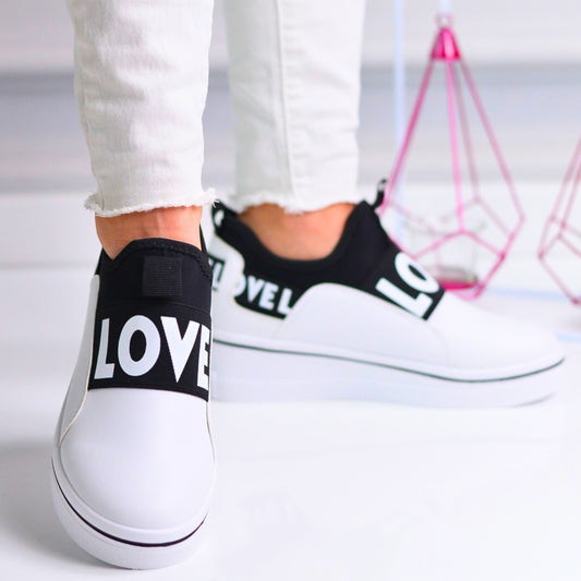 Sneakersi Dama Love Passion Alb Cu Platforma