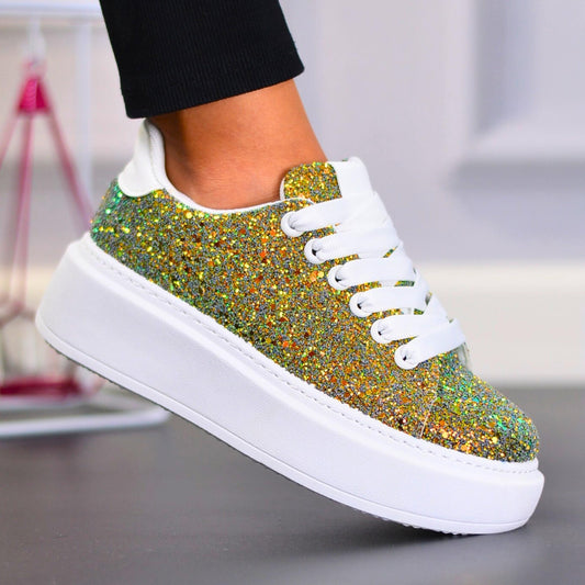 Sneakersi Dama Cerasela Multicolor Din Piele Eco Glitter
