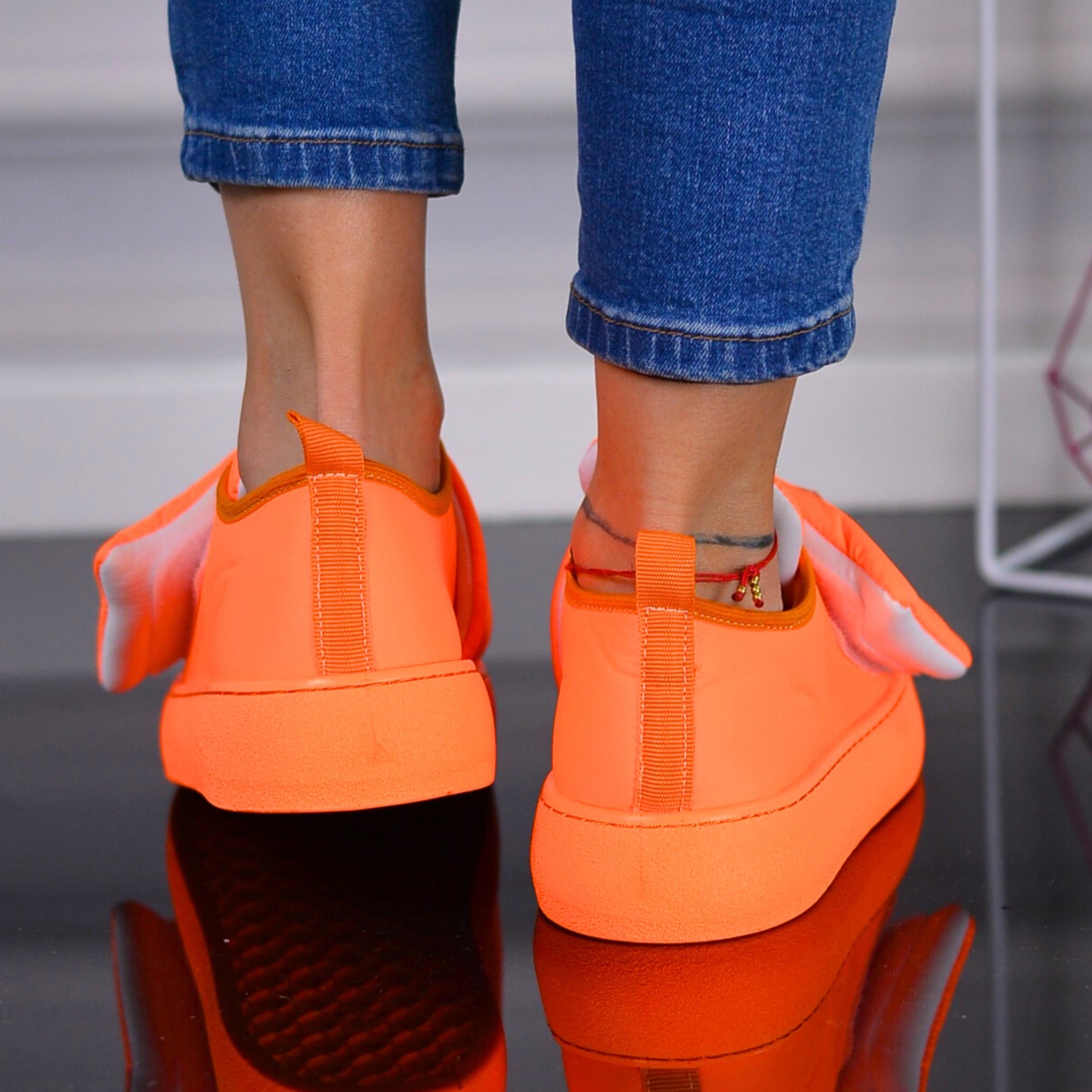 Sneakeri Orange Neon , Priscila Din Material Impermeabil