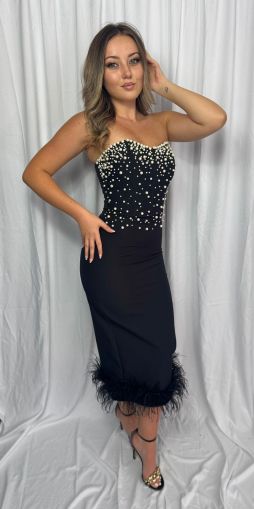 Rochie MIDI Pearl cu Pene Black