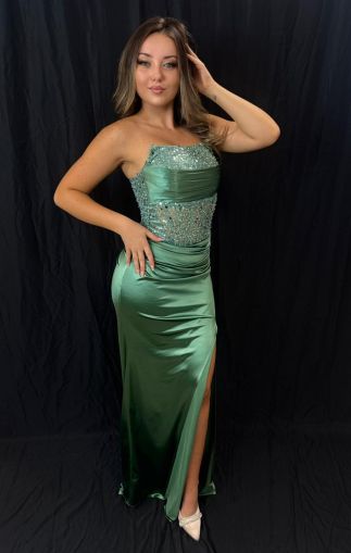 Rochie Mulată Verde cu Pietre