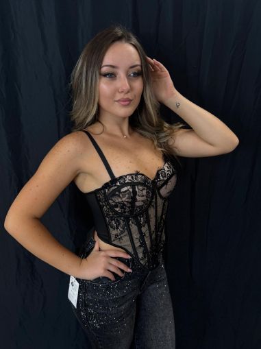 Top Sexy crem  cu negru