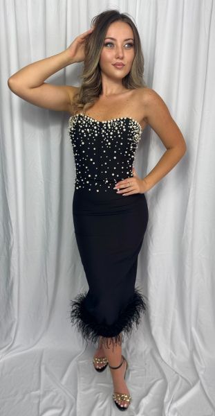 Rochie MIDI Pearl cu Pene Black