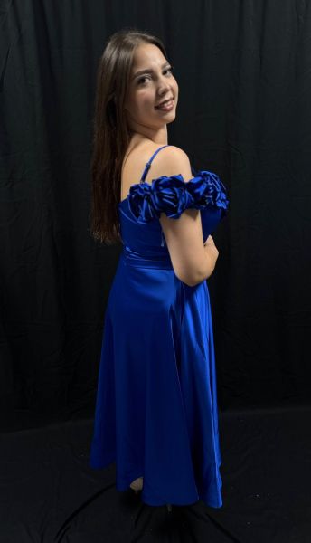 Rochie Blue Imperial MIDI cu Trandafiri