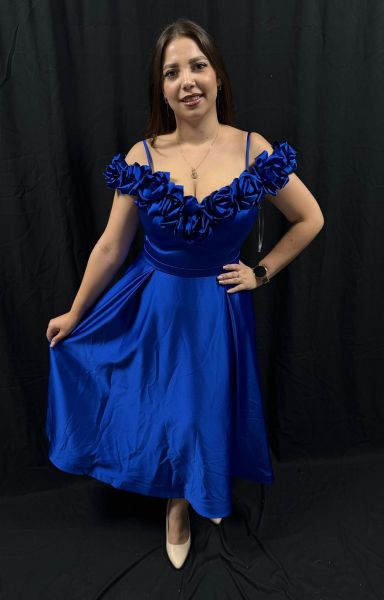 Rochie Blue Imperial MIDI cu Trandafiri