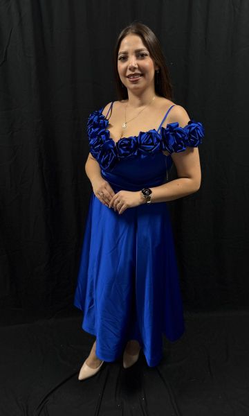Rochie Blue Imperial MIDI cu Trandafiri