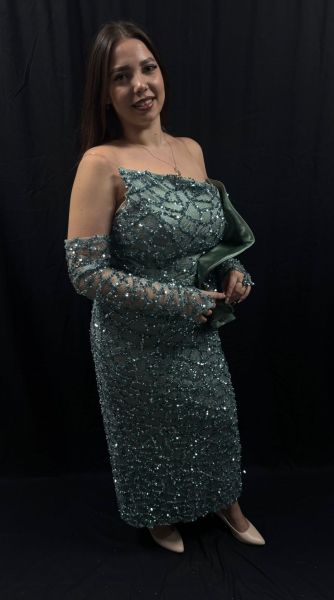 Rochie Lungă Verde cu floare si paiete