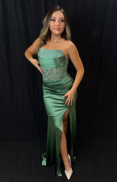 Rochie Mulată Verde cu Pietre