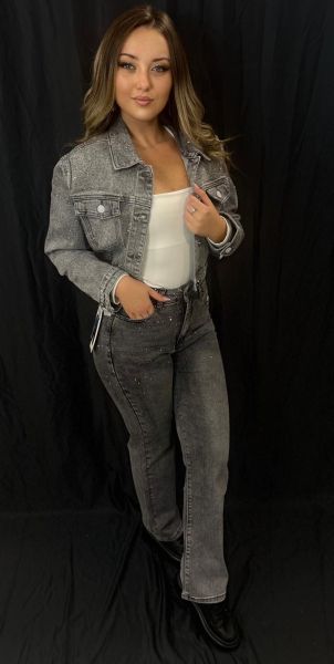 Jacheta denim gri cu pietricele argintii